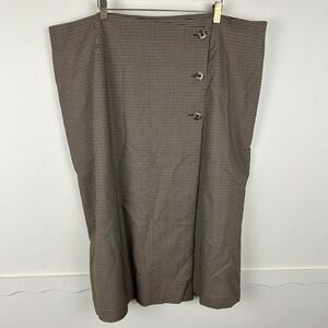 Modcloth Plus Size Brown Plaid Sideways Structured Midi Skirt Acidemia 2X
